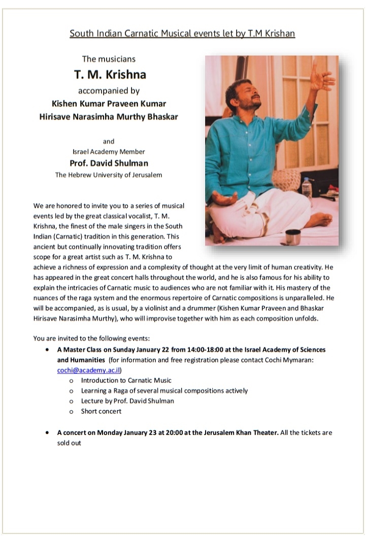 South Indian Carnatic Musical events let by T.M Krishan