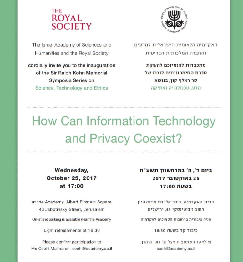 Inauguration of the Sir Ralph Kohn Memorial Symposia Series on "Science, Technology and Ethics"