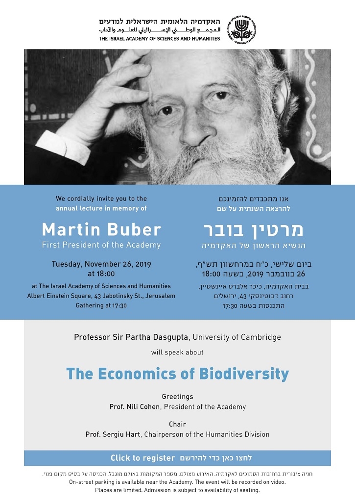The annual lecture in memory of Martin Buber, First President of the Academy - Prof. Sir Partha Dasgupta